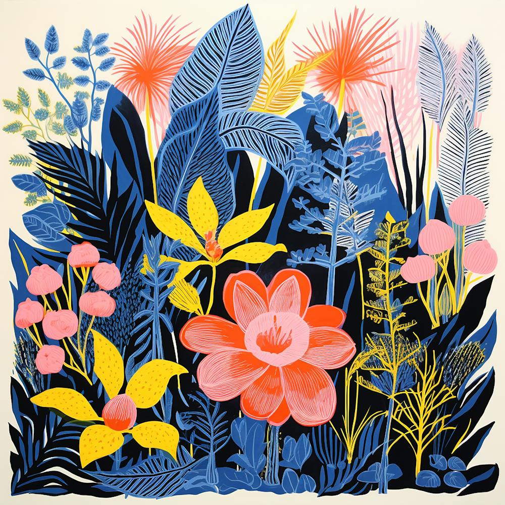 Abstract Botanical Floral Illustration Night