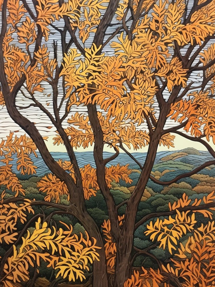 Black Locust 3 Vintage Autumn Tree Print 