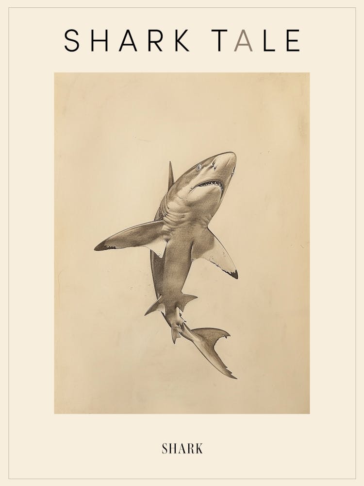 Illustration au Crayon Requin Vintage Beige 6 Affiche