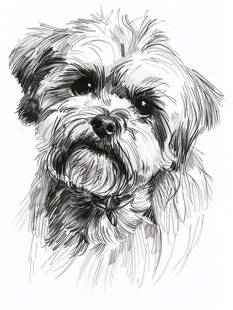 Maltese Dog Line Drawing Sketch 1