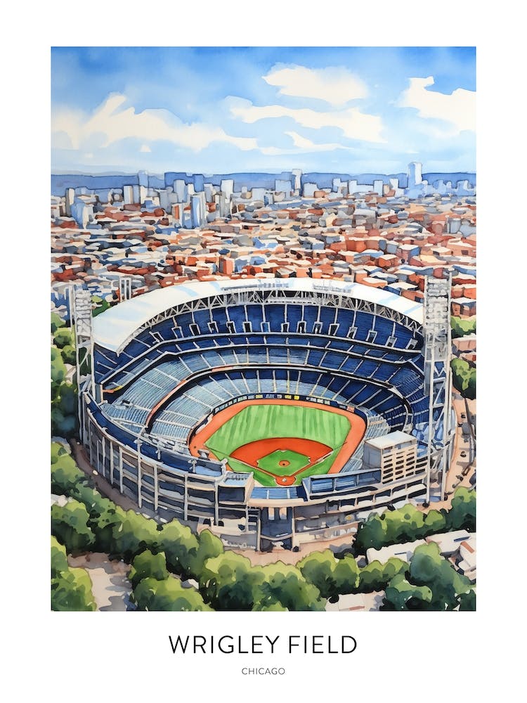 Wrigley Field 3 Chicago Watercolour Travel Poster