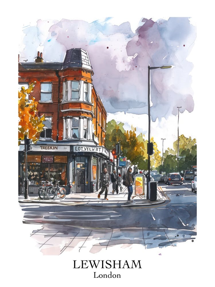 Lewisham London Borough   Street Watercolour 2 Poster