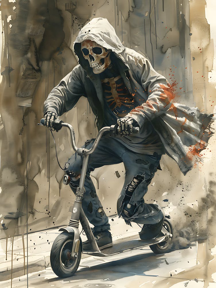 Skeleton On A Scooter