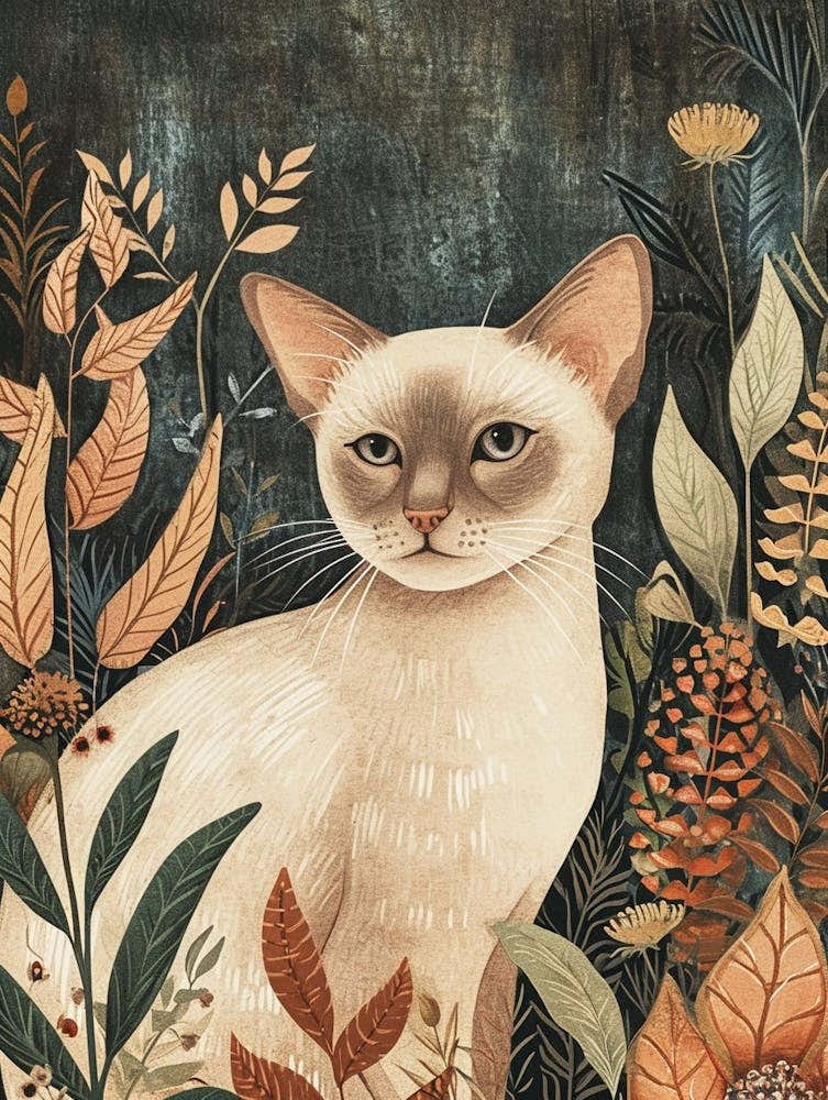 Burmese Cat Japanese Illustration 1
