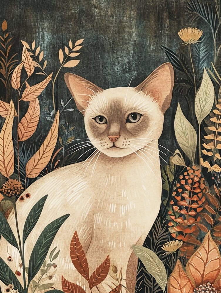 Burmese Cat Japanese Illustration 1