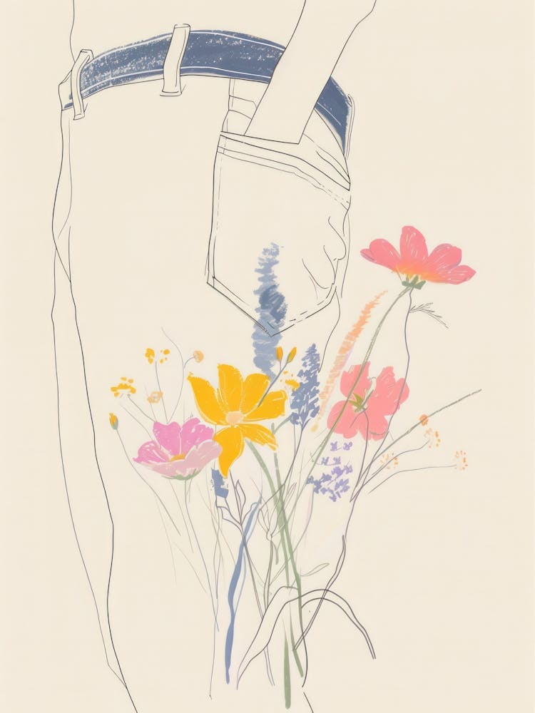 Flowers And Blue Jeans Line Art 2