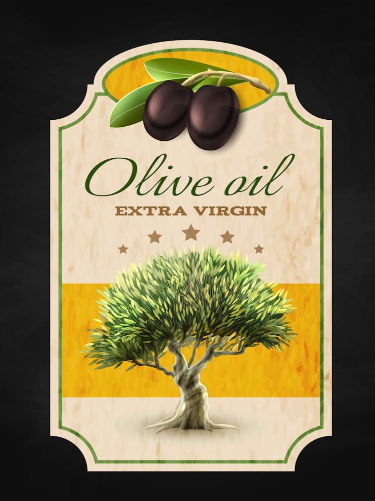 Olive Oil Label Vector - olives poster, kitchen wall art