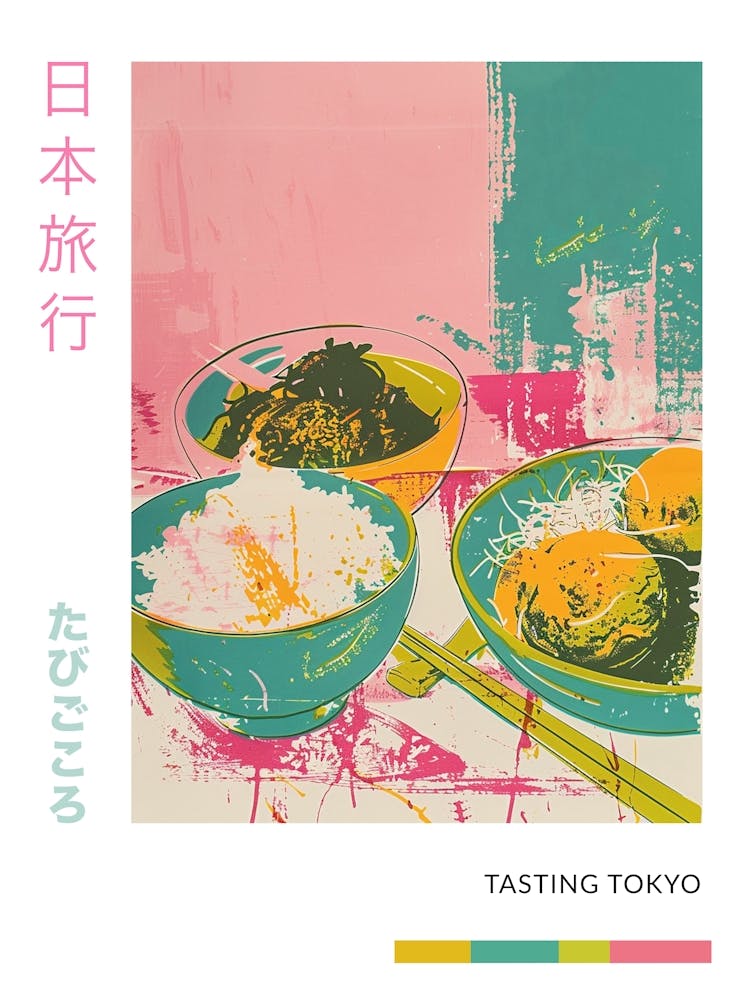 Japanese Food Abstract Silk Screen Inspired Poster