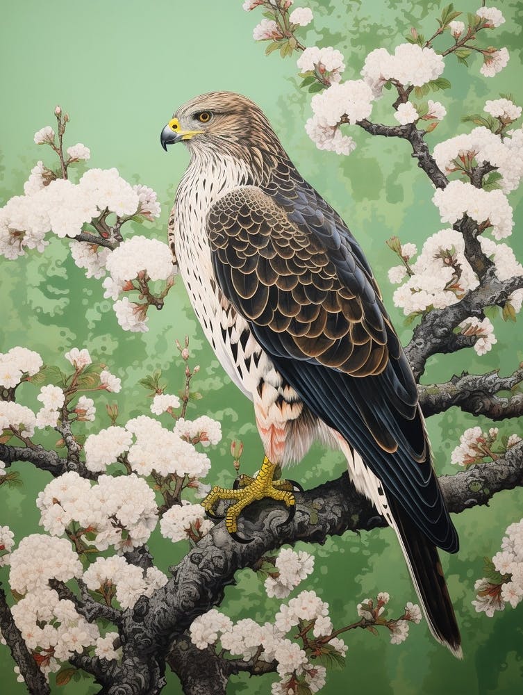 Ohara Koson Inspired Bird Painting Hawk 3