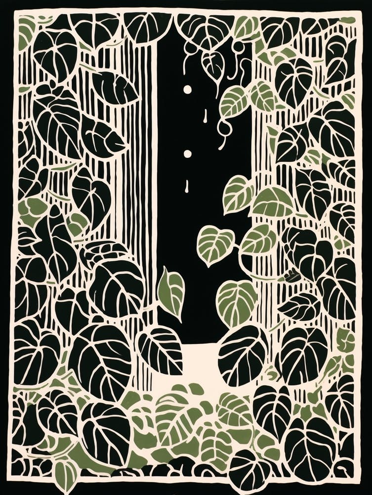 B&W Plant Illustration Pothos 2
