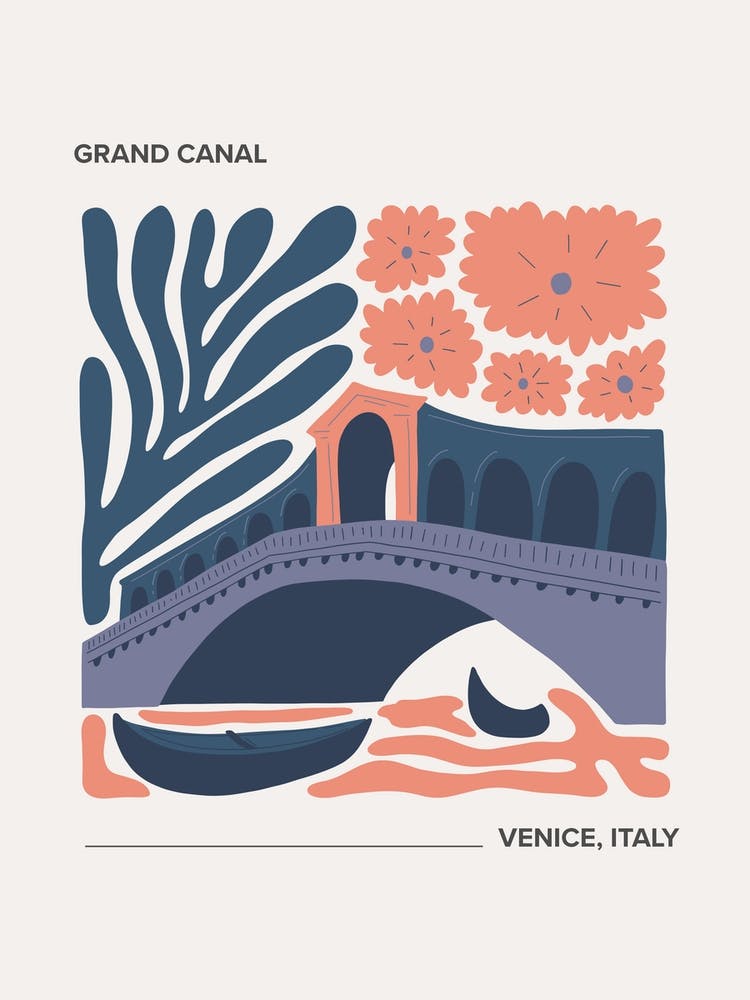 Grand Canal   Venice, Italy, Warm Colours Illustration Travel Poster 2