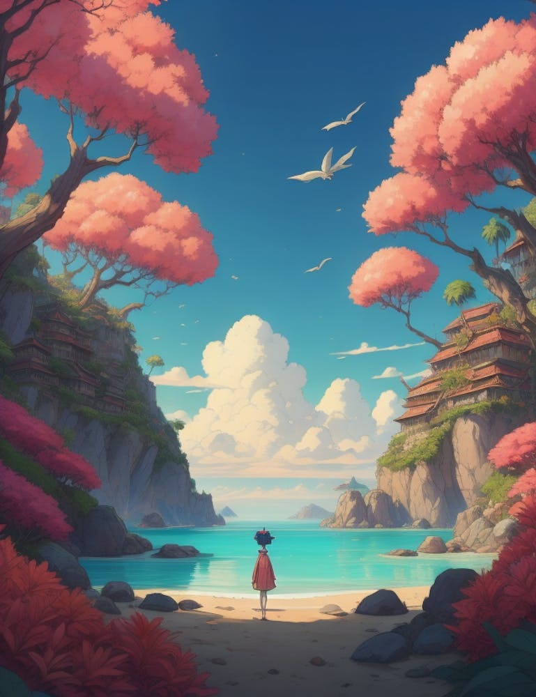 Girl Walks Along The Beach