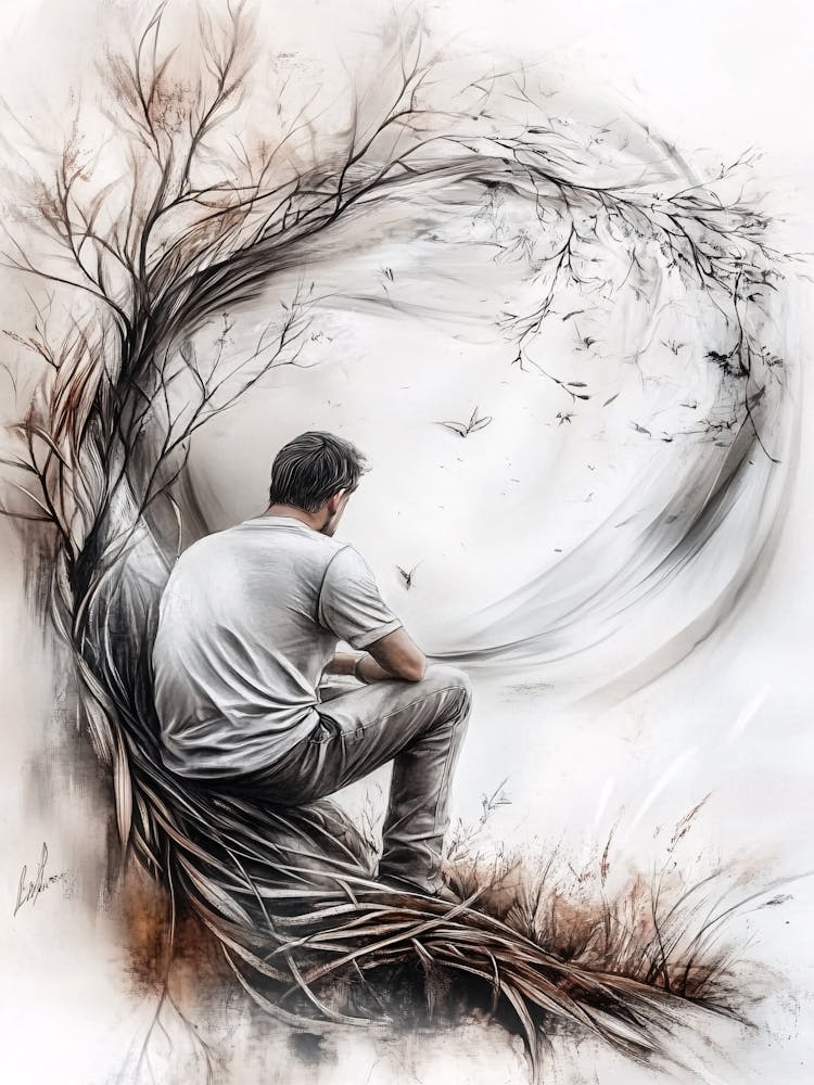 Man Sitting On A Tree