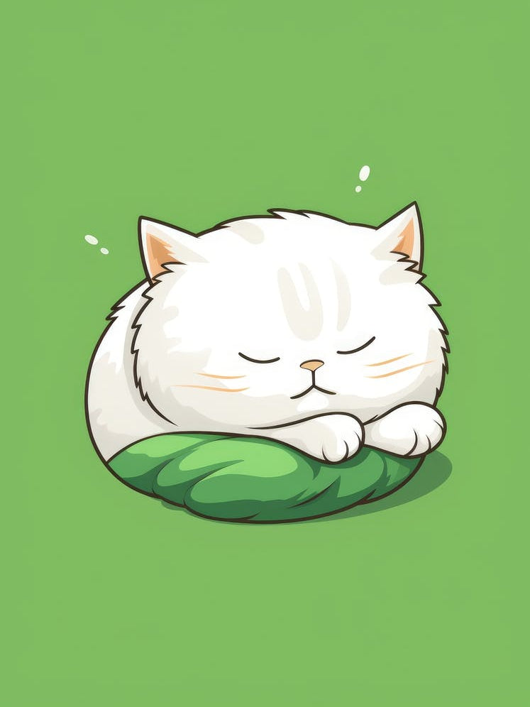 White Cat Sleeping On Green Leaf