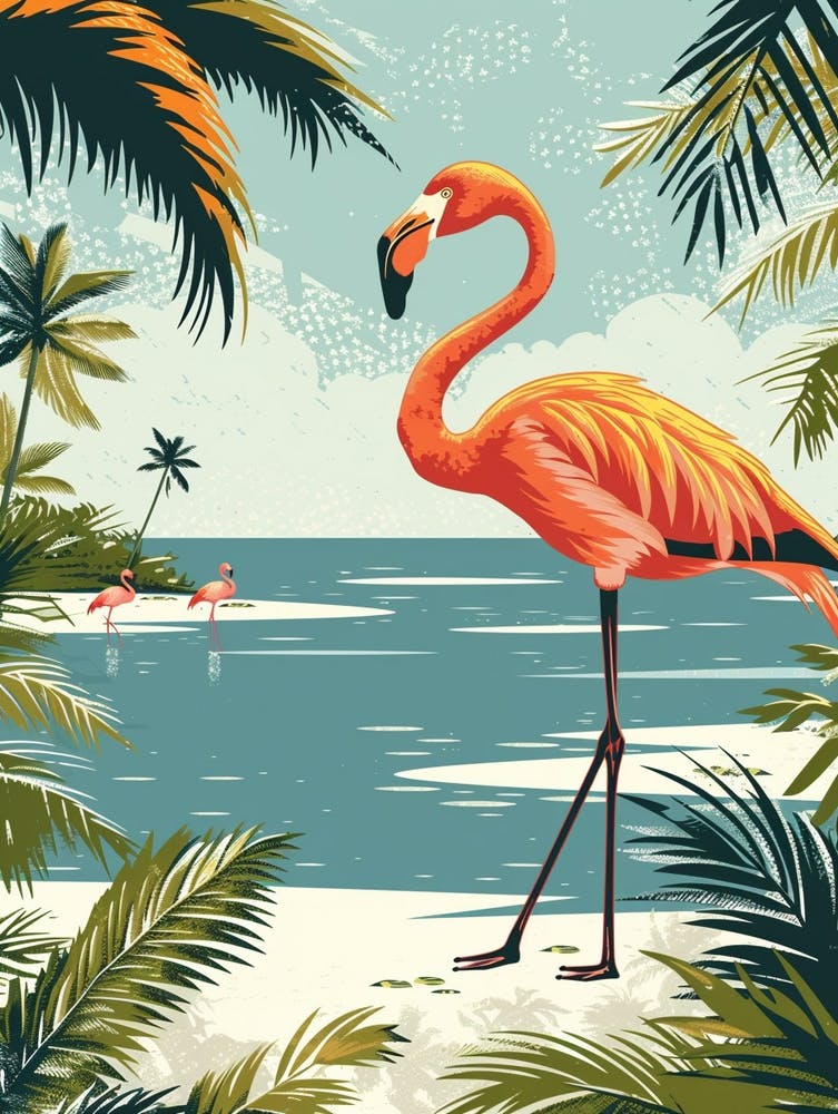 Greater Flamingo Salt Pans And Lagoons Tropical Illustration 6