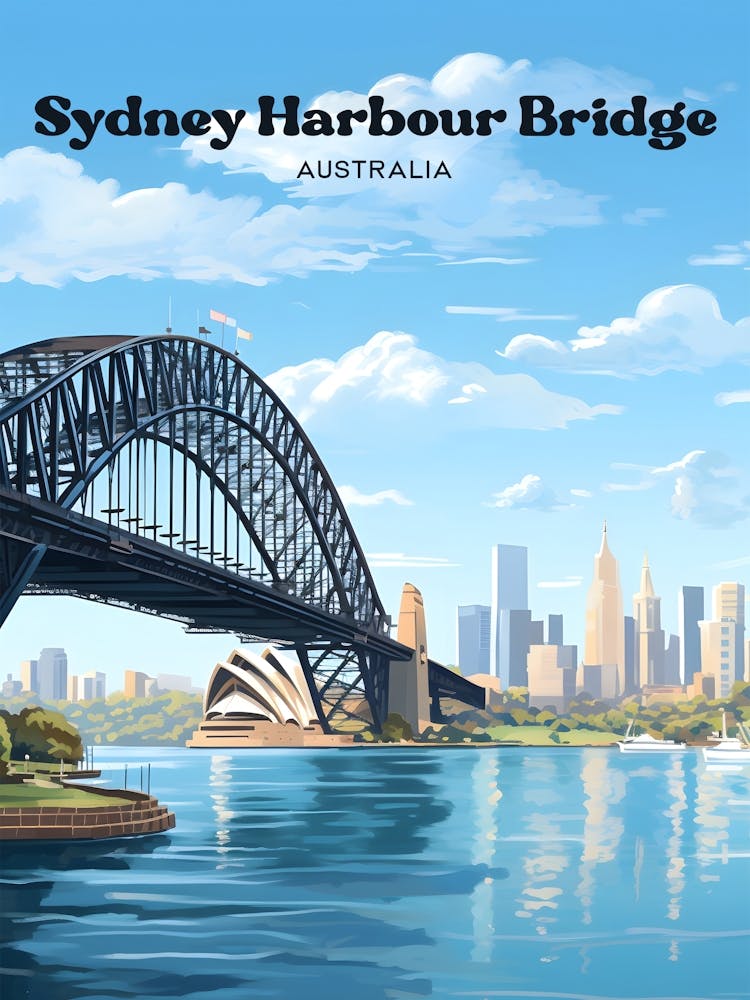 Sydney Harbour Bridge Australia Modern Travel Illustration