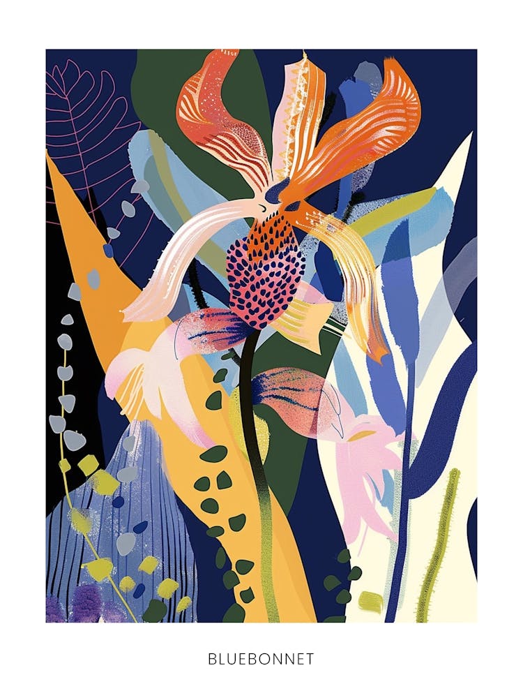 Colourful Flower Illustration Poster Bluebonnet 4