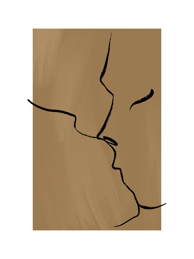 Abstract Boho Neutral Kissing Couple