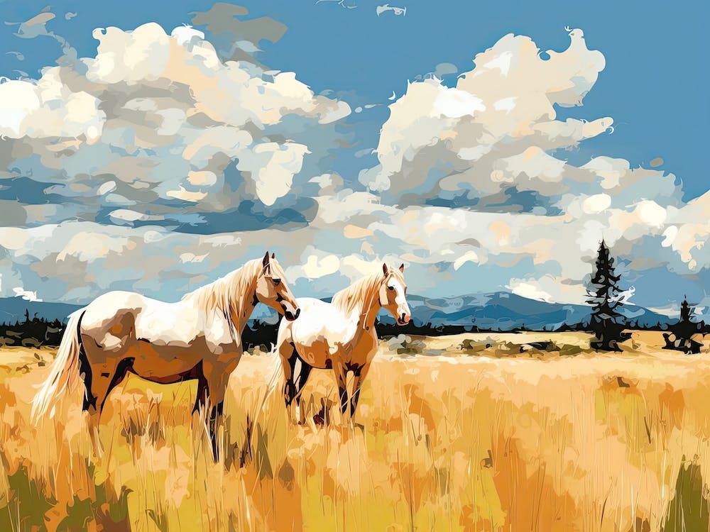 Horses Painting In Big Sky Montana, Usa, Landscape 3