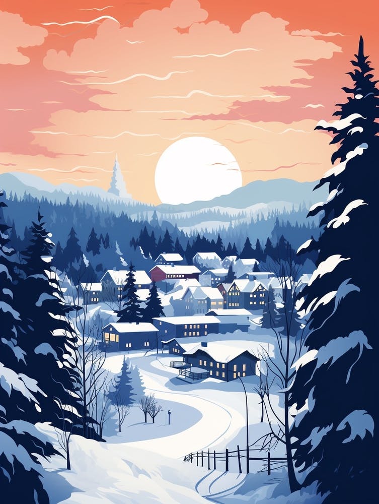 Winter Travel Night Illustration Fairbanks Alaska 1