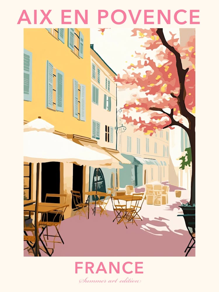 Aix En Povence, France, Flat Pastels Tones Illustration 4 Poster