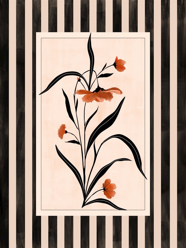 Red Flowers on a Striped Black Background