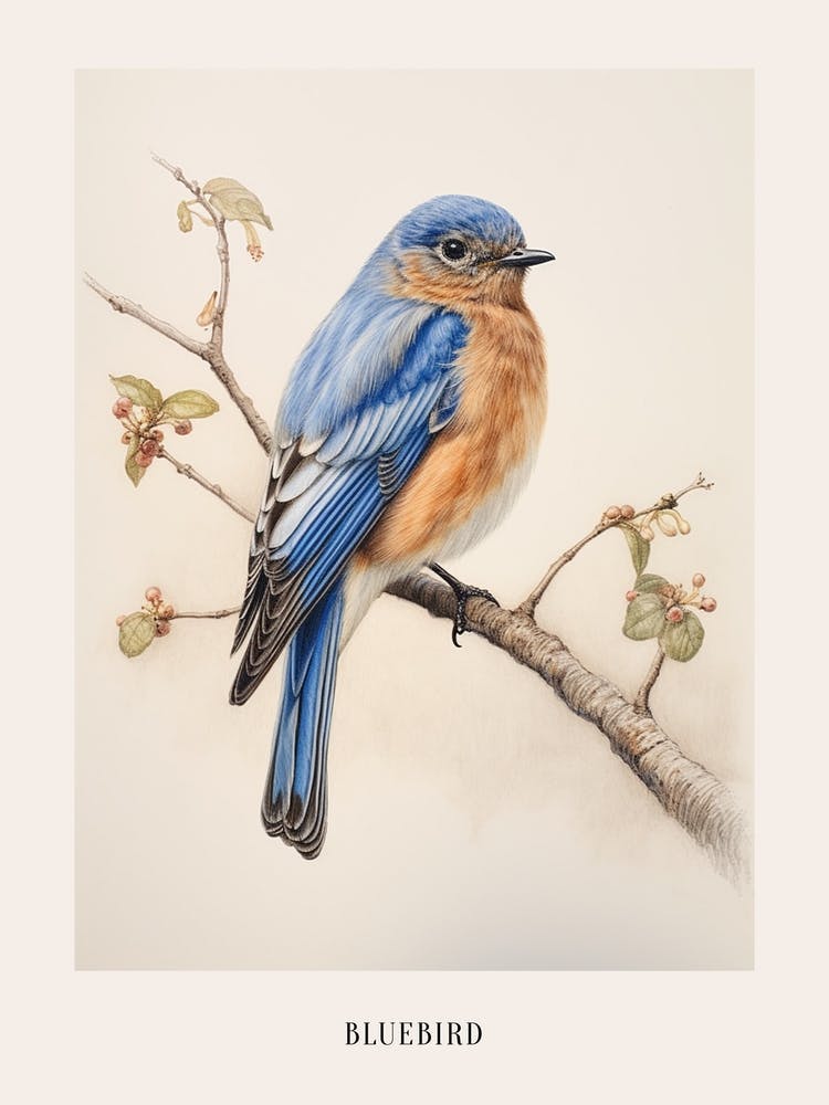 Vintage Bird Drawing Bluebird 2 Poster