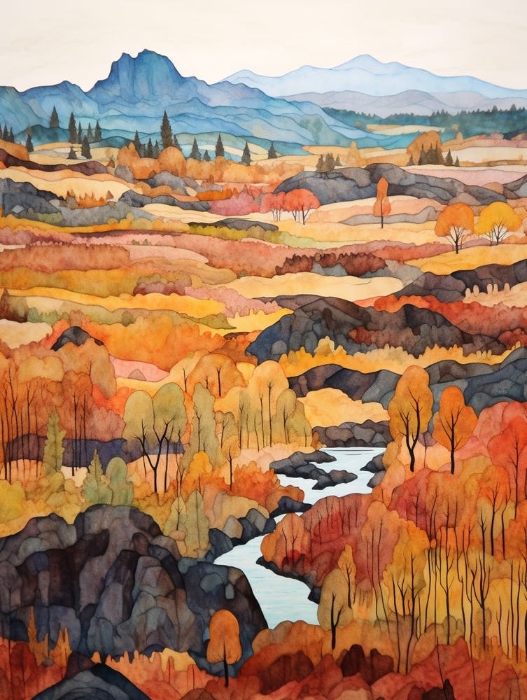 Autumn National Park Painting Thingvellir National Park Iceland 1