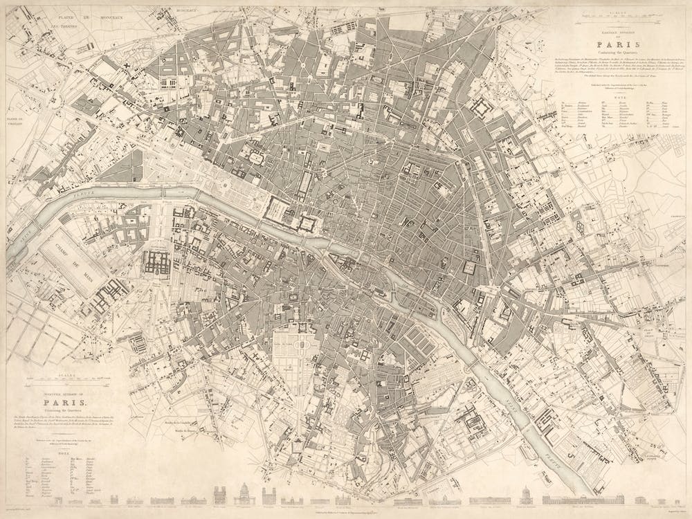 Eastern Division Of Paris Containing The Quartiers (1834)