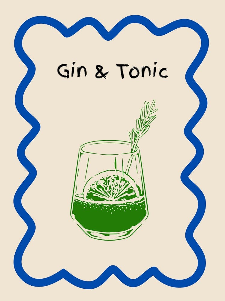 Gin & Tonic Doodle Poster Blue & Green