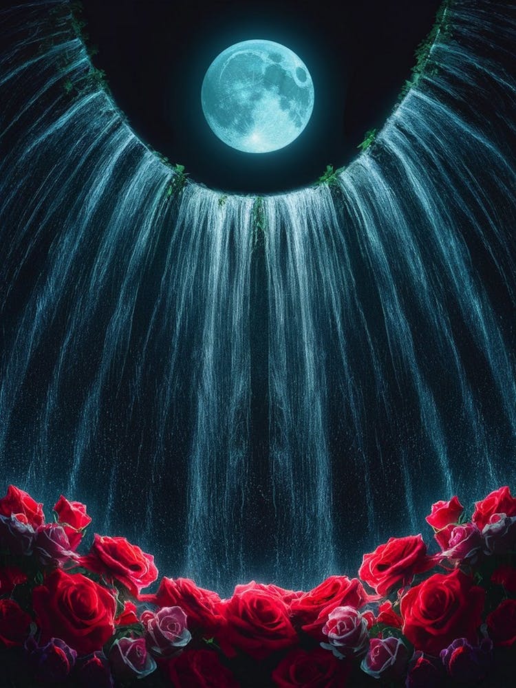 Waterfall With Roses