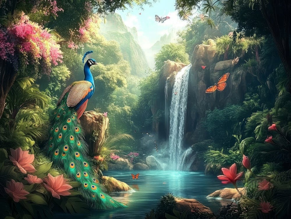 Beautiful Nature Scenery Travel Lovely Place Background With Tropical Leaves, Flowers, Forest Trees, Park
