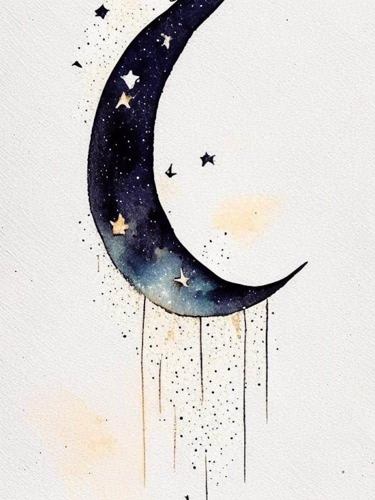 Crescent Moon And Star Symbol Minimal Watercolour