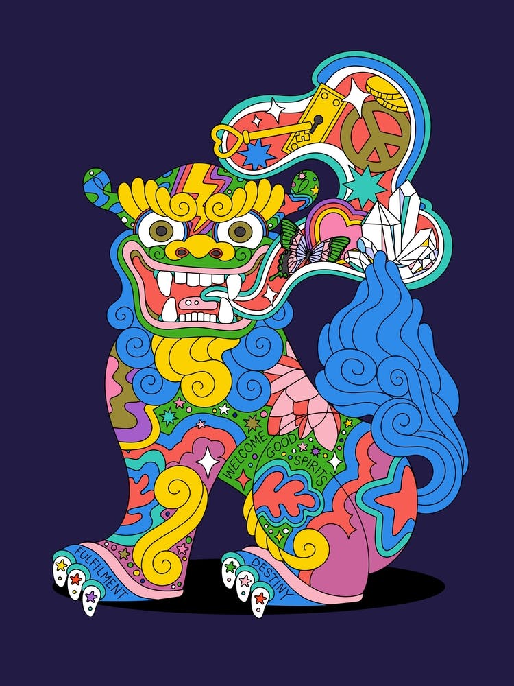 Okinawa Japan Bingata Shisa Dog Good Luck Guardian Protector, Good Spirits, Fulfilment, Destiny,Aapi 1