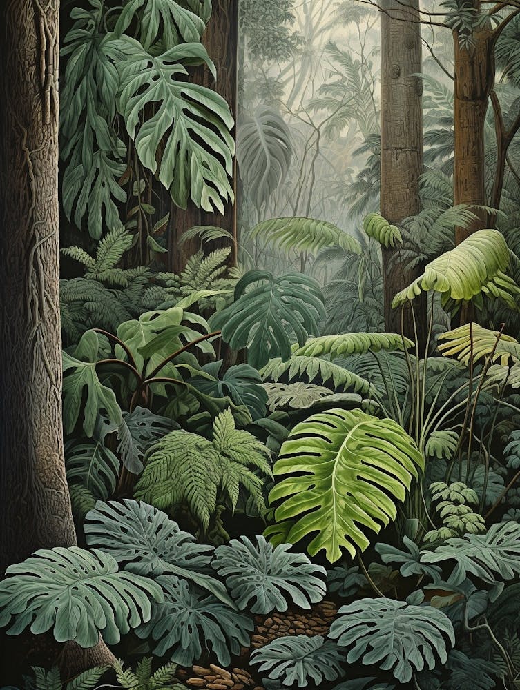 Vintage Jungle Botanical Illustration Swiss Cheese Plant 4
