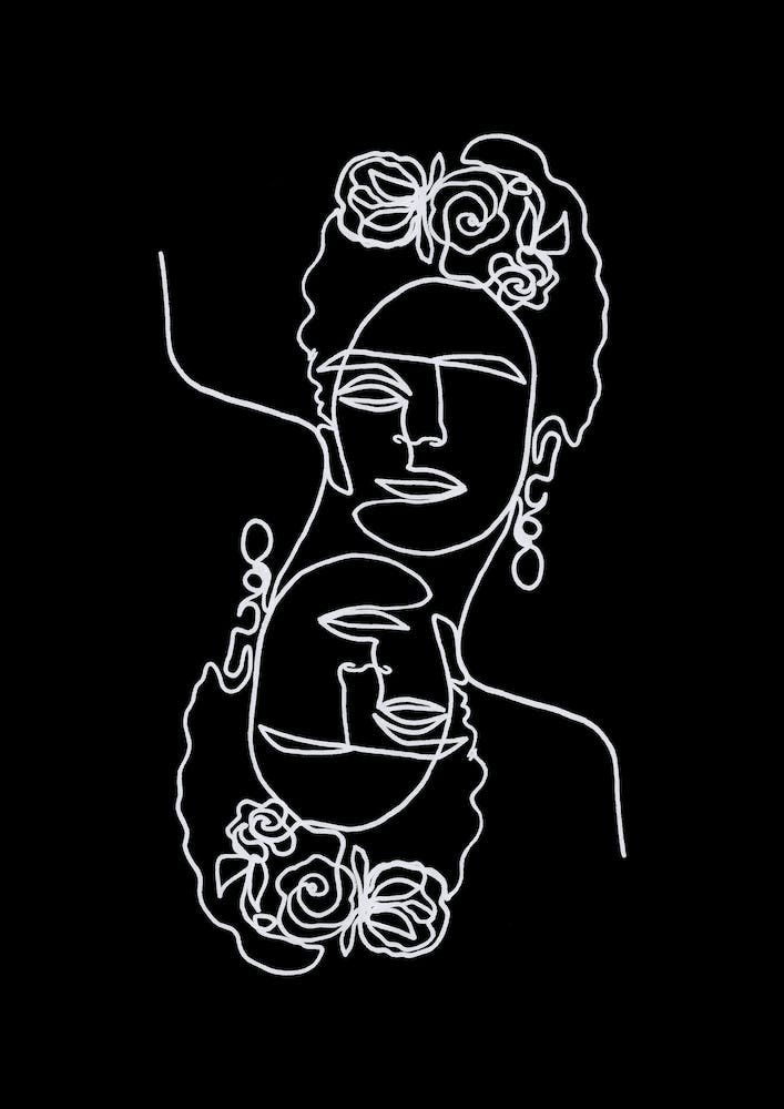 Frida Kahlo Double Black and White