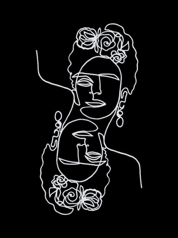 Frida Kahlo Double Black and White