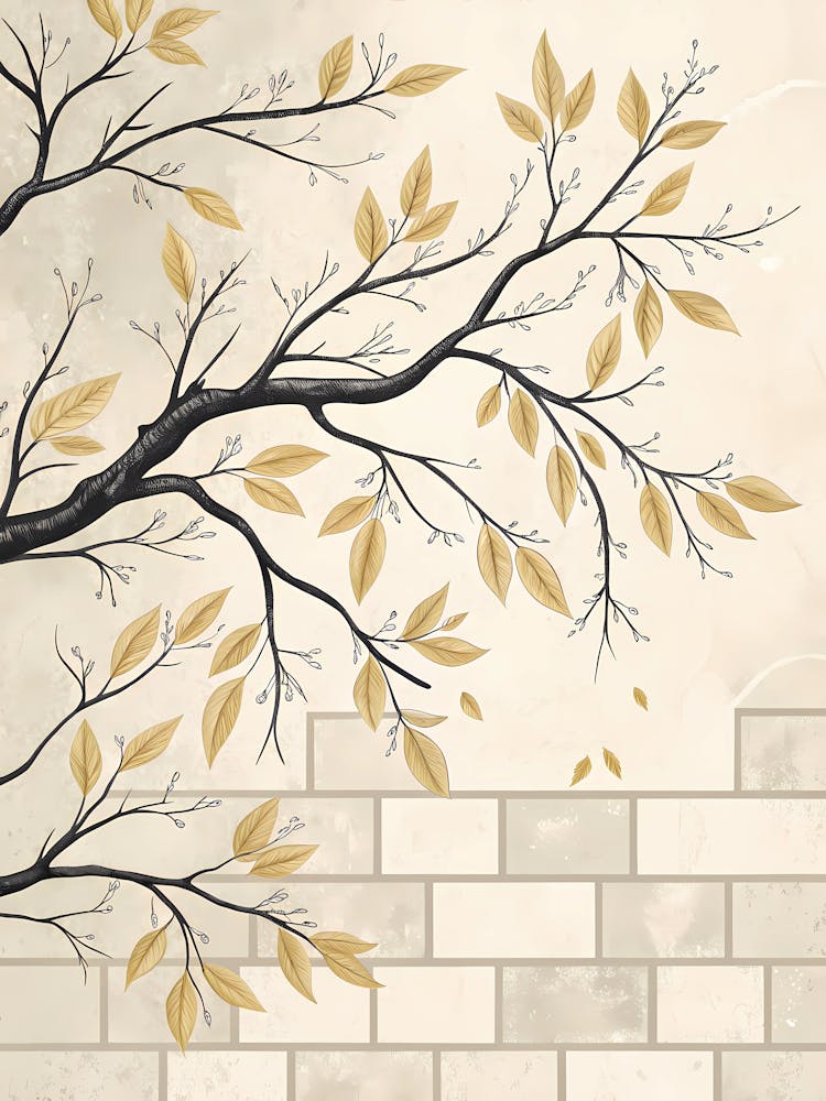 Autumn Tree On Brick Wall