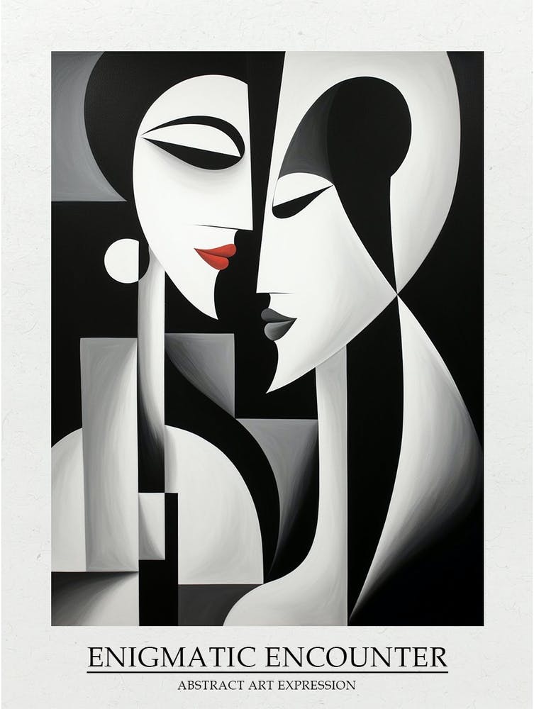 Enigmatic Encounter Abstract Black And White 9 Poster