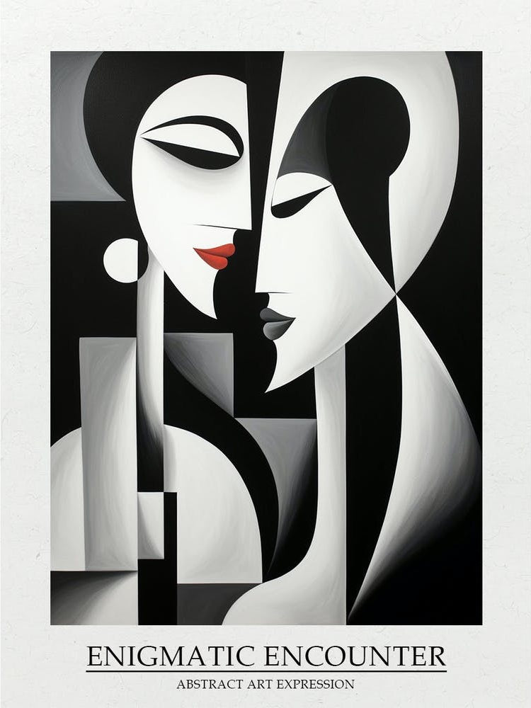 Enigmatic Encounter Abstract Black And White 9 Poster