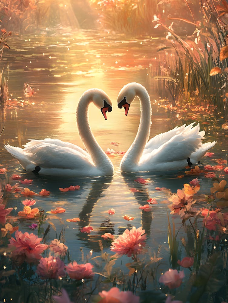 Amazing Swan Couple in the Lake 11