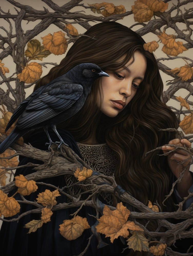 Dark And Moody Girl With Birds 2