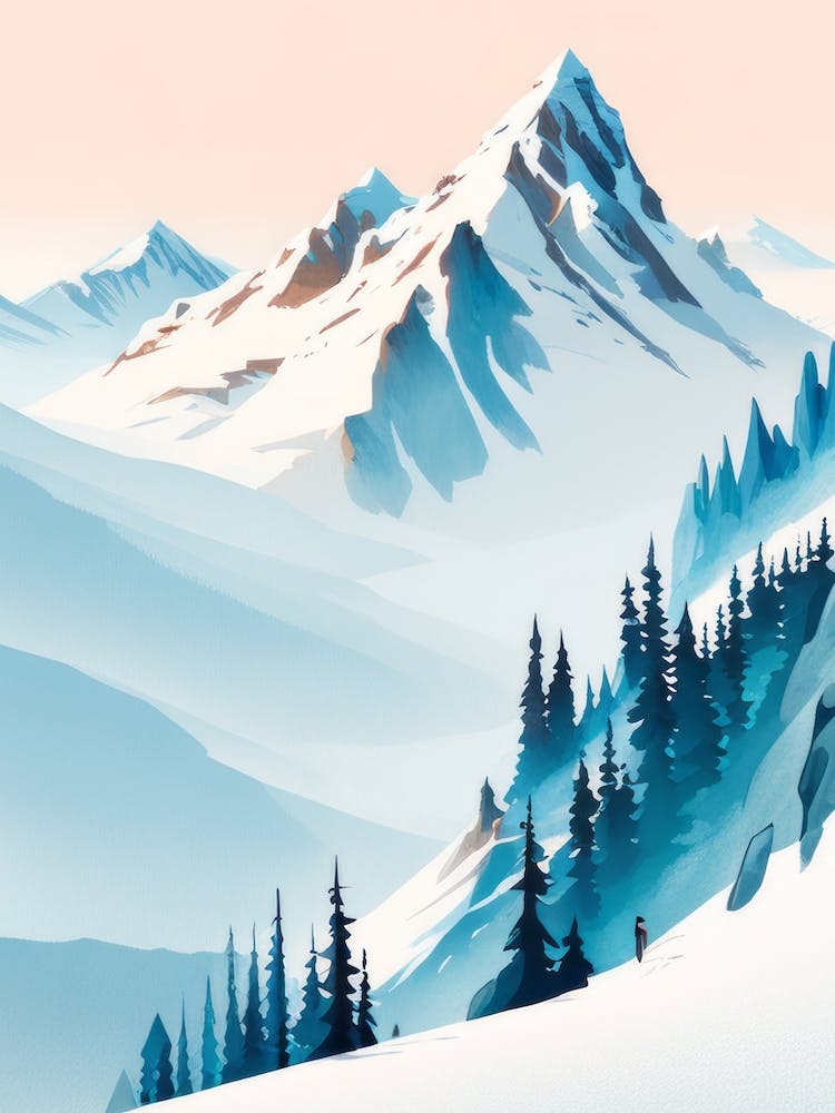 Morning Crisp Snow Fields Oil Style Forest Trees Pink Sky