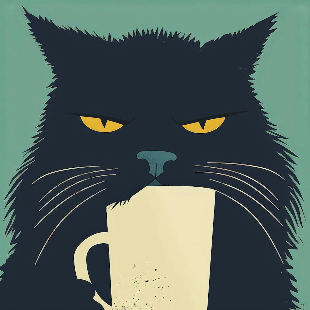 Cat With A Cup Of Coffee