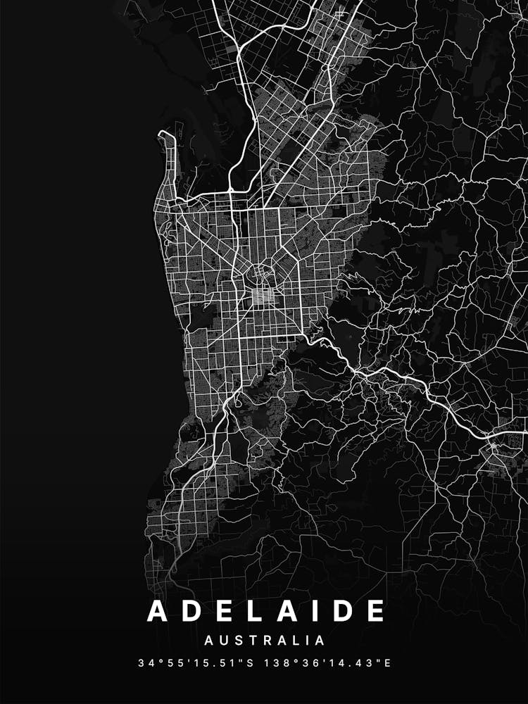 Adelaide Australia Black Map