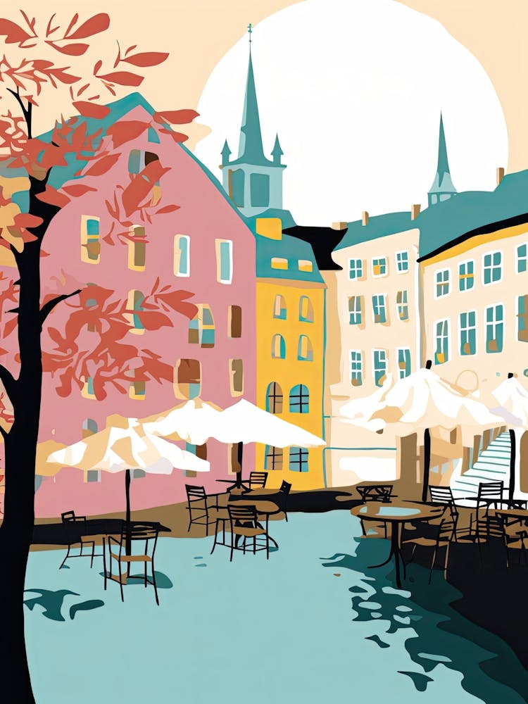Turku, Finland, Flat Pastels Tones Illustration 3