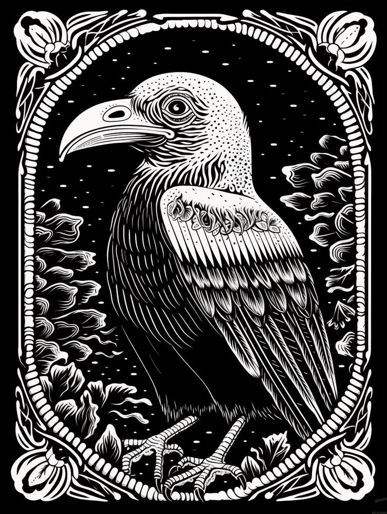 B&W Bird Linocut California Condor 3