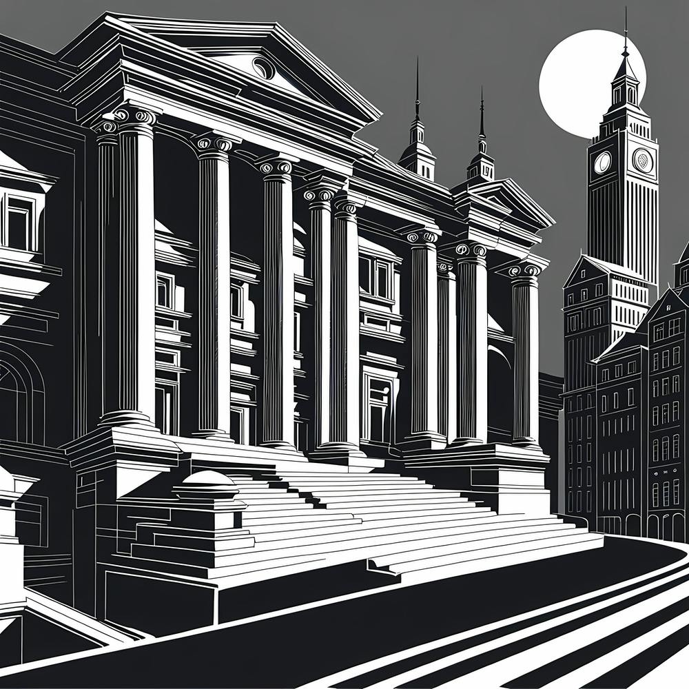 London Cityscape, black and white art