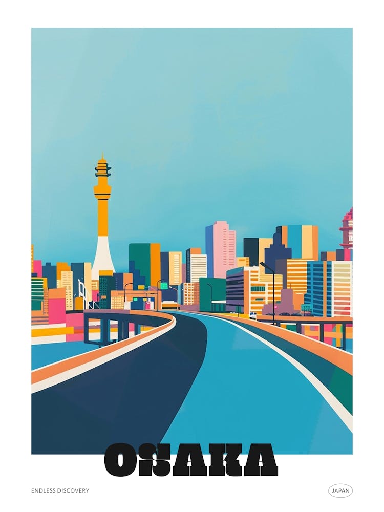 Osaka Japan 3 Colourful Travel Poster