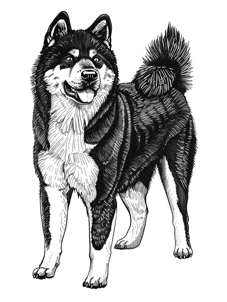 Akita Dog Line Sketch 1